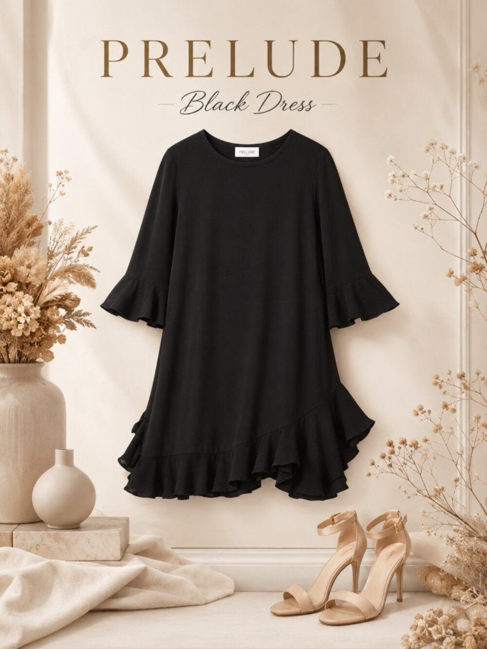 MSK Black Plus Size Pleated Ruffle Dress Size 20W NWT